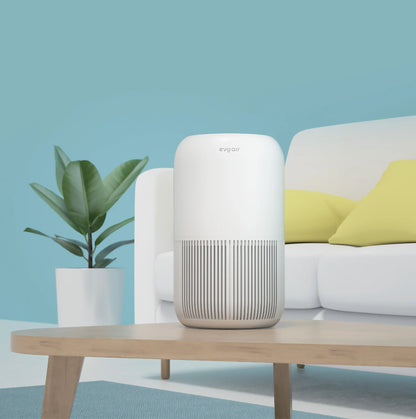 Purificator de aer EVOAIR YuvoSpin, Lampă UV-C, Filtru 3 în 1, True HEPA, Carbon Activ, Pre-filtru, 4 Viteze, Funcție Polen/Animale, Mod Noapte, Blocare Ecran, Lumină Ambientală, Alb