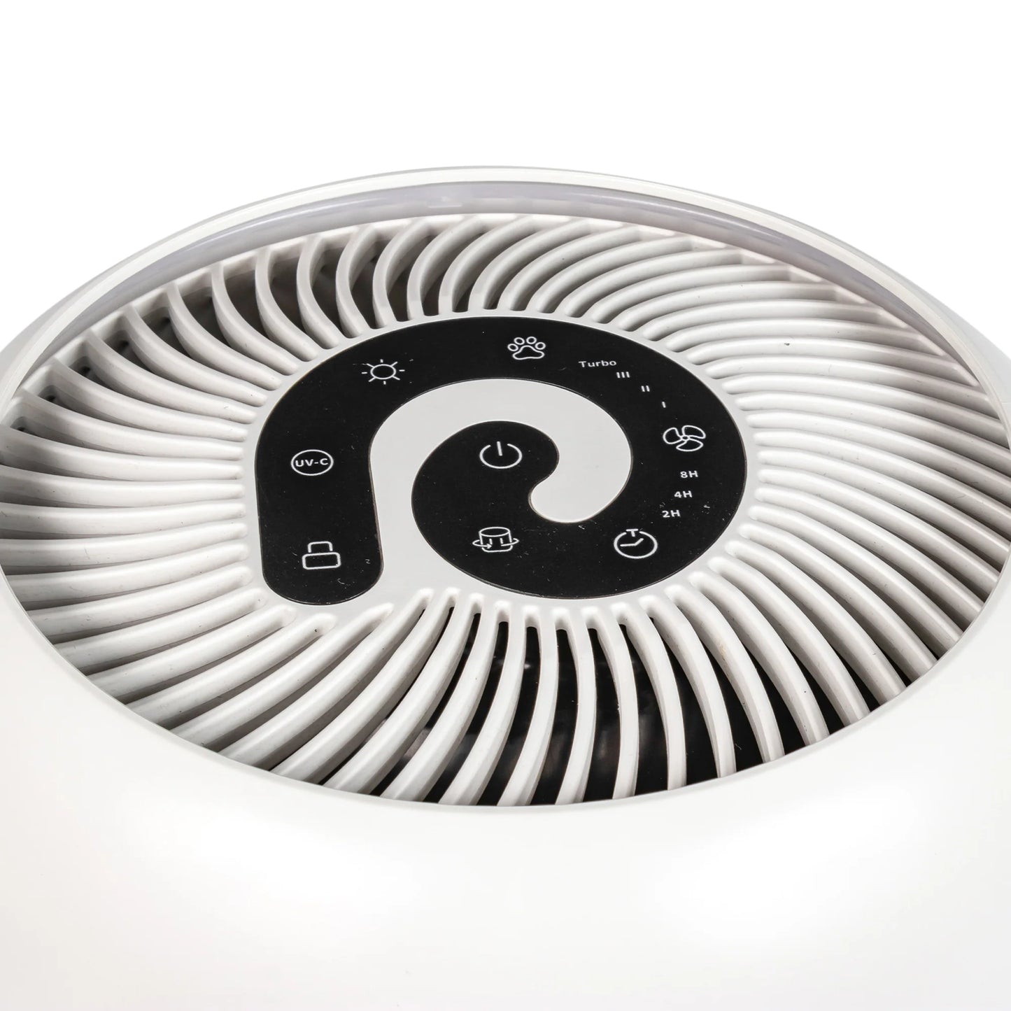 Purificator de aer EVOAIR YuvoSpin, Lampă UV-C, Filtru 3 în 1, True HEPA, Carbon Activ, Pre-filtru, 4 Viteze, Funcție Polen/Animale, Mod Noapte, Blocare Ecran, Lumină Ambientală, Alb