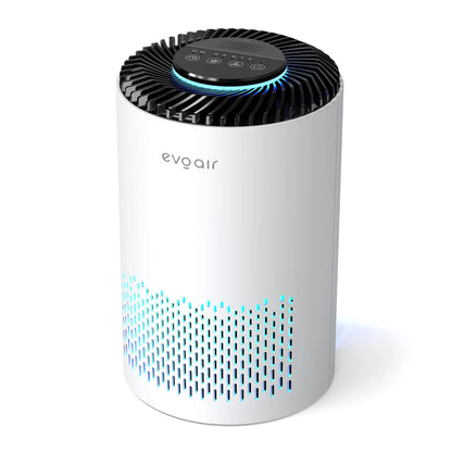 Purificator de aer EVOAIR Zuno, Filtru 3 în 1 True HEPA, Carbon Activ, Lampă UV, 3 Viteze, Mod Noapte, Aromaterapie, Lumină Ambientală, Timer, Alb