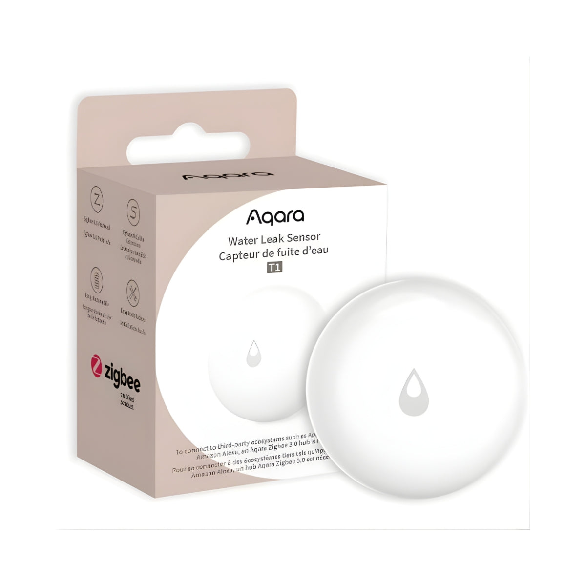 Senzor Smart AQARA Water Leak Sensor T1, Tehnologie Zigbee 3.0, Detectare Scurgeri & Inundații, IP67, Notificări în Timp Real, Compatibil HomeKit/Google/Alexa/Matter, Baterie CR2032