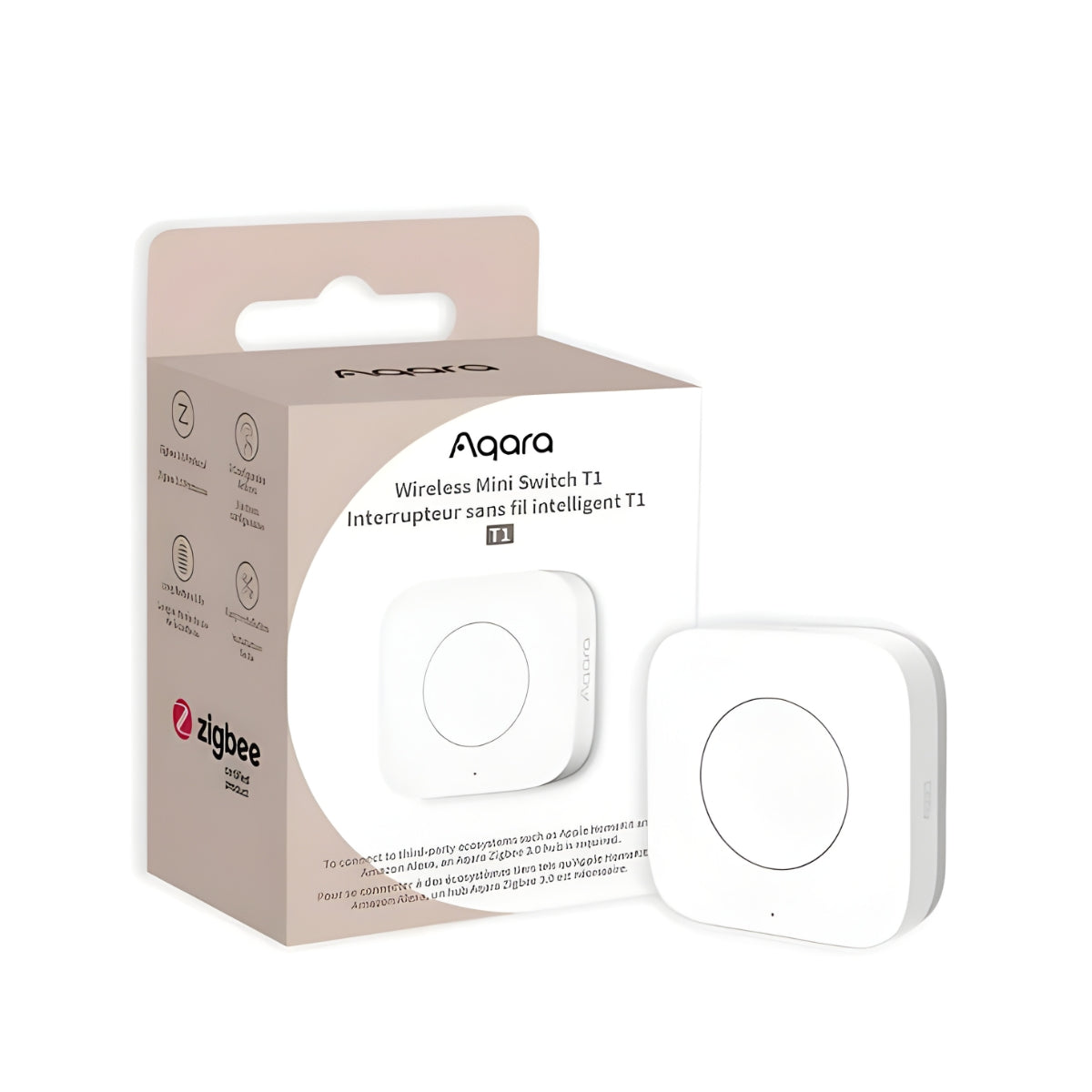 Telecomandă Smart AQARA Wireless Mini Switch T1, Tehnologie Zigbee 3.0, Control Lumini & Dispozitive Smart, Funcții Apăsare Simplă/Dublă/Lungă, Compatibil HomeKit, Google & Alexa, Baterie CR2032