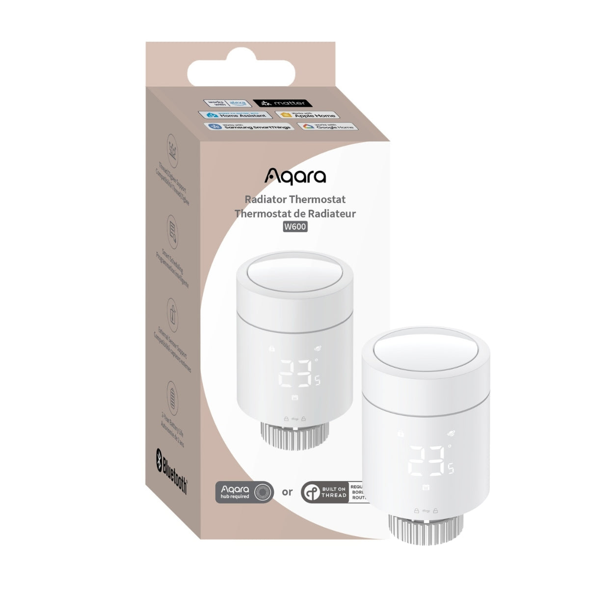 Termostat Calorifer Smart AQARA Thermostat W600, Matter over Thread & Zigbee, Spatial Intelligence, Compatibil Apple Home/Google/Alexa/SmartThings, Autonomie 2 Ani, Ecran LED Rotativ