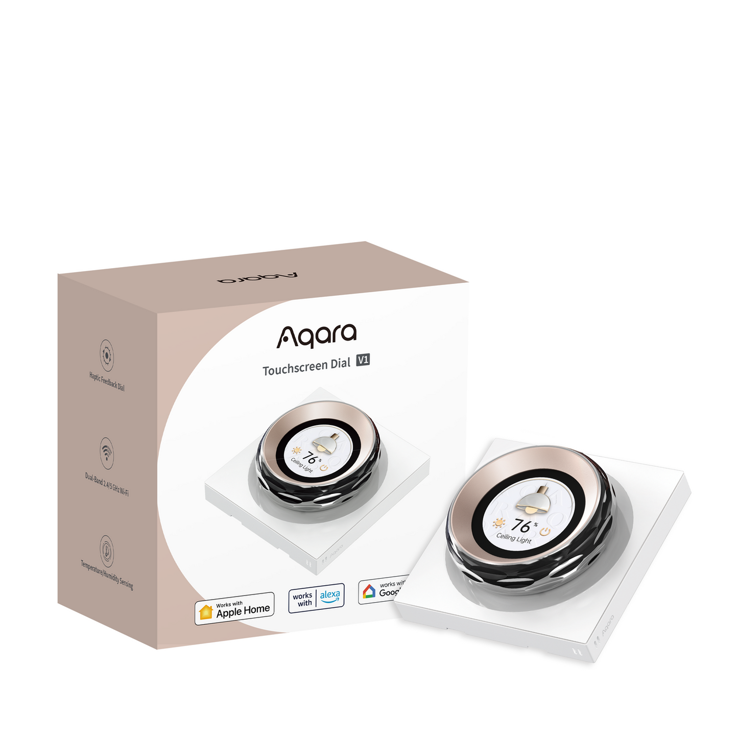 Întrerupător Smart AQARA Touchscreen Dial V1 EU, Wi-Fi Dual-Band & Bluetooth, 2 Relay + 6 Wireless Switch, Ecran Rotativ 1.32”, Feedback Haptic, Senzor Temperatură & Umiditate, Activare Proximitate, Control Multi-Dispozitive & Automatizări Smart Home