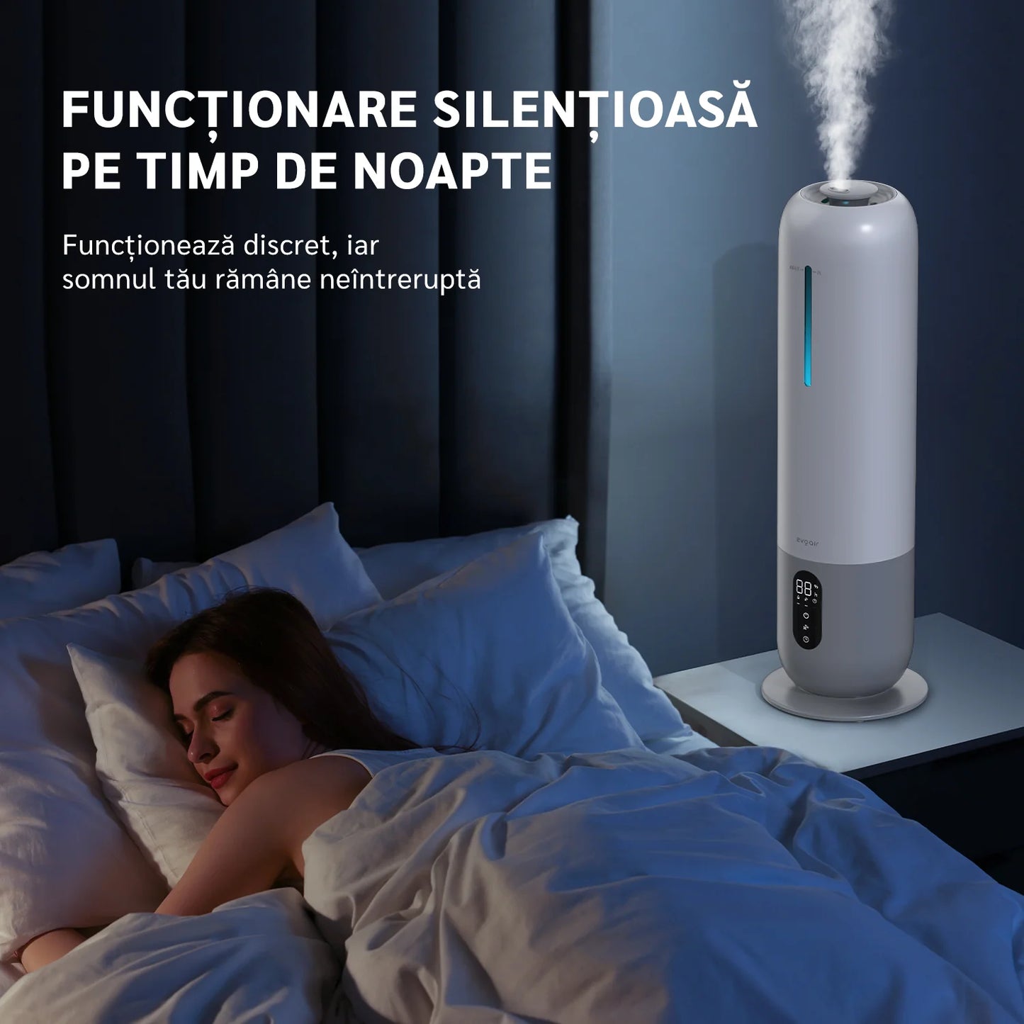 Umidificator de aer EVOAIR Umio, Funcție AUTO, Aromaterapie, Duză de ceață, Rezervor 8L, Autonomie 40 ore