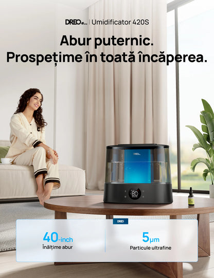 Umidificator de aer Smart DREO DR-HHM010S, Funcție AUTO, 3 trepte umidificare, Aromaterapie, Rezervor 4L, Autonomie 36 ore, Negru