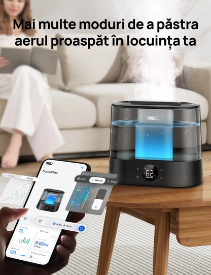 Umidificator de aer Smart DREO DR-HHM010S, Funcție AUTO, 3 trepte umidificare, Aromaterapie, Rezervor 4L, Autonomie 36 ore, Negru