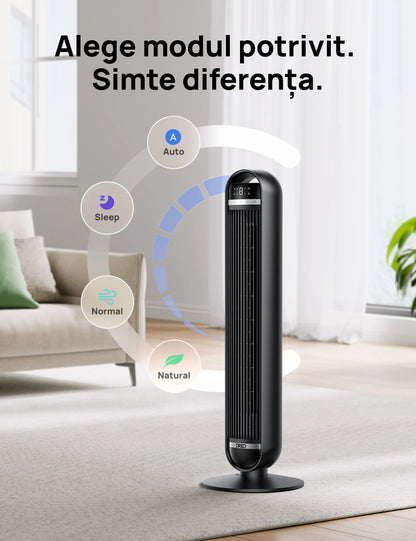 Ventilator Turn DREO Nomad DR-HTF014, 8 Viteze, 4 Moduri Funcționare, 92 cm, HyperSilent 25dB, Oscilație 90°, Telecomandă, Negru