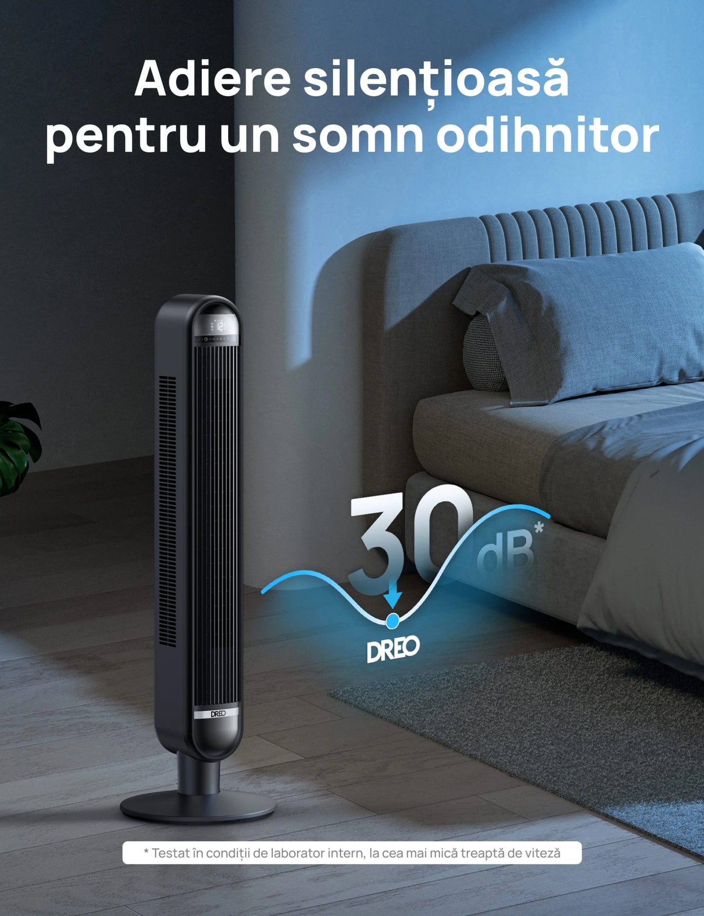 Ventilator Turn DREO Cruiser DR-HTF019, 6 Viteze, 4 Moduri Funcționare, 106 cm, HyperSilent 30dB, Oscilație 90°, Telecomandă, Negru