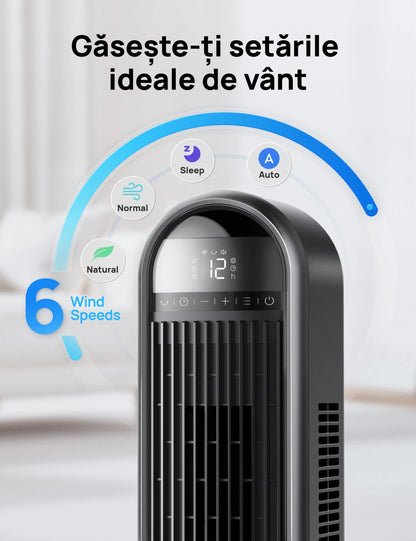 Ventilator Turn DREO Cruiser DR-HTF019, 6 Viteze, 4 Moduri Funcționare, 106 cm, HyperSilent 30dB, Oscilație 90°, Telecomandă, Negru