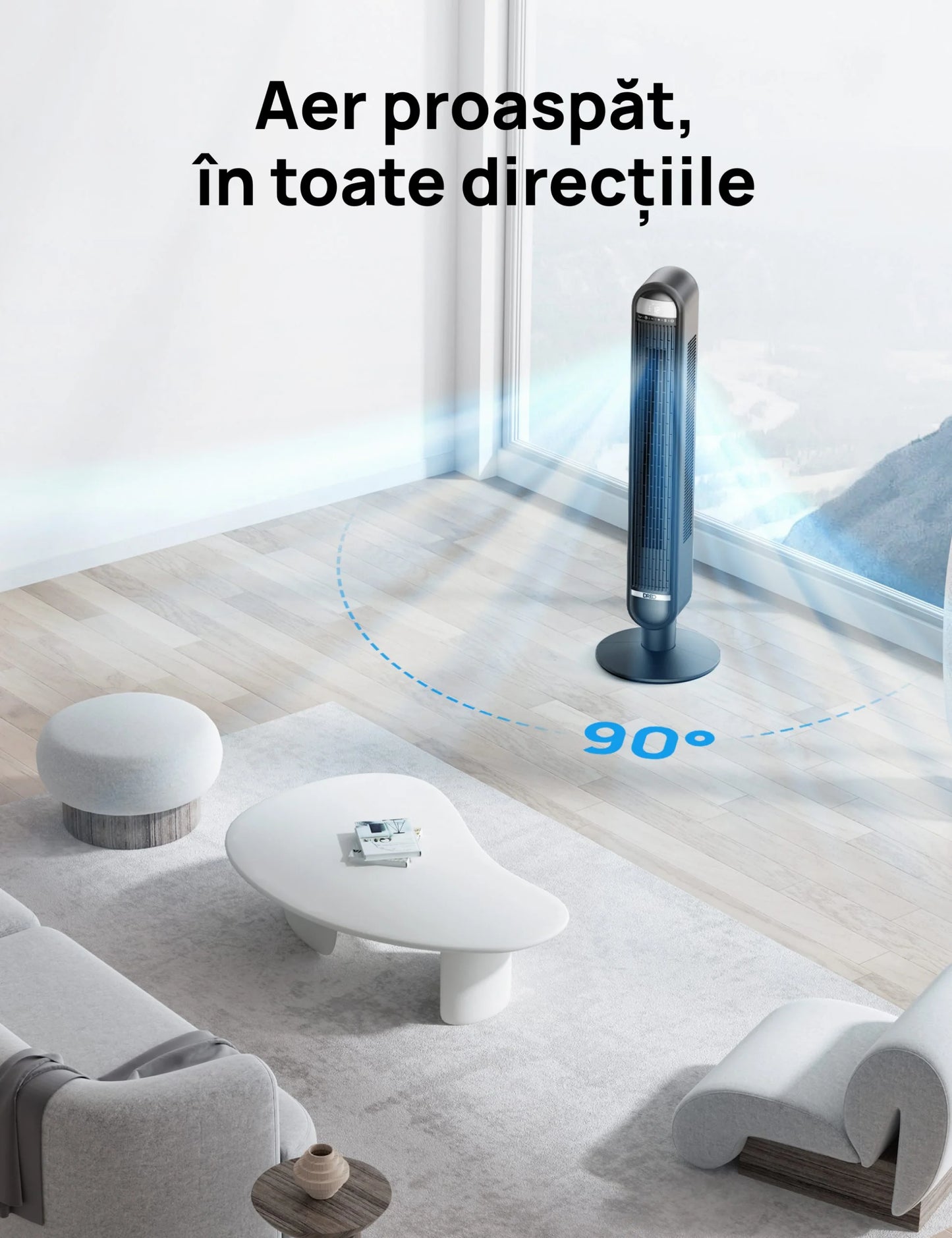 Ventilator Turn DREO Cruiser DR-HTF019, 6 Viteze, 4 Moduri Funcționare, 106 cm, HyperSilent 30dB, Oscilație 90°, Telecomandă, Negru