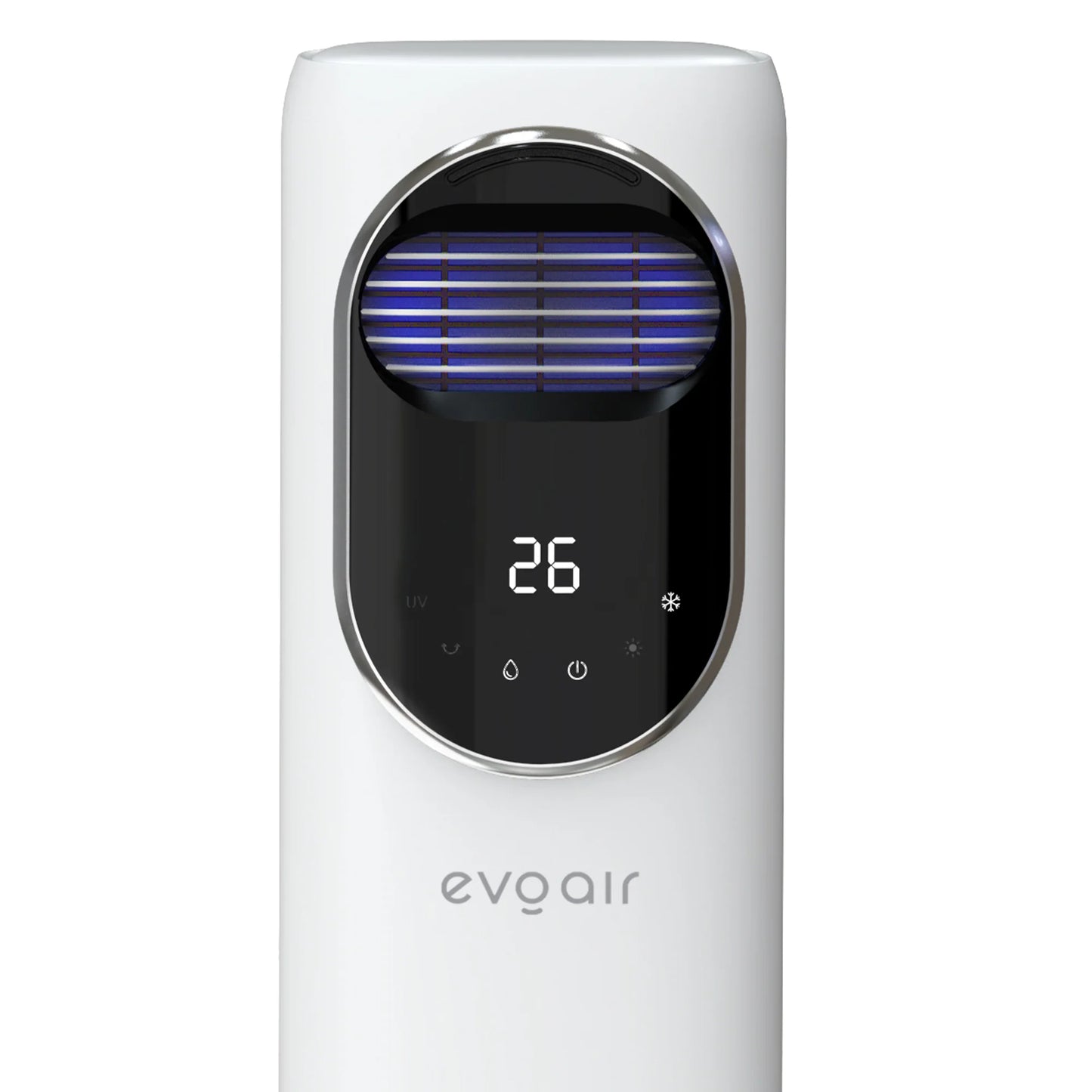 Ventilator Turn EVOAIR BRIIS SILVER, 4 în 1, Aerotermă, Funcție Încălzire/Răcire/Umidificare/Sterilizare UV, Telecomandă, 5 viteze, Pastile Răcire 2 + 2 Cadou, Rezervor 3.15L, Alb/Argintiu