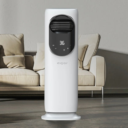 Ventilator Turn EVOAIR BRIIS SILVER, 4 în 1, Aerotermă, Funcție Încălzire/Răcire/Umidificare/Sterilizare UV, Telecomandă, 5 viteze, Pastile Răcire 2 + 2 Cadou, Rezervor 3.15L, Alb/Argintiu