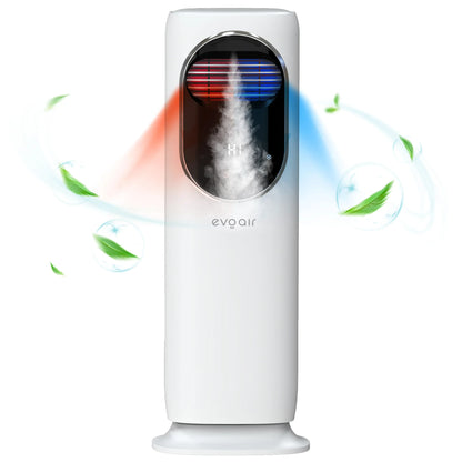 Ventilator Turn EVOAIR BRIIS SILVER, 4 în 1, Aerotermă, Funcție Încălzire/Răcire/Umidificare/Sterilizare UV, Telecomandă, 5 viteze, Pastile Răcire 2 + 2 Cadou, Rezervor 3.15L, Alb/Argintiu