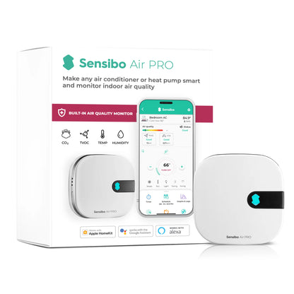 Termostat Aer Condiționat Smart SENSIBO Air Pro, Wi-Fi, Senzor Umiditate, Senzor Temperatură, Senzor VOC, Senzor CO2, Control Remote, Alexa, Google Home, Apple HomeKit, SmartThings, Alb