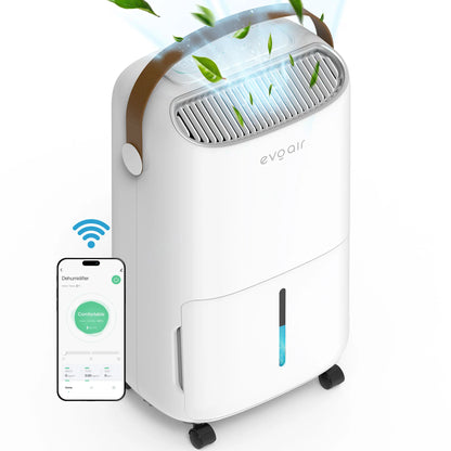 Dezumidificator de aer Smart EVOAIR NovaDry 12, Senzor Umiditate, Funcție Ionizare, Uscare Rufe, Lampă UVC, Curea Maro, Rezervor 2.5L, Capacitate 12L/24 ore