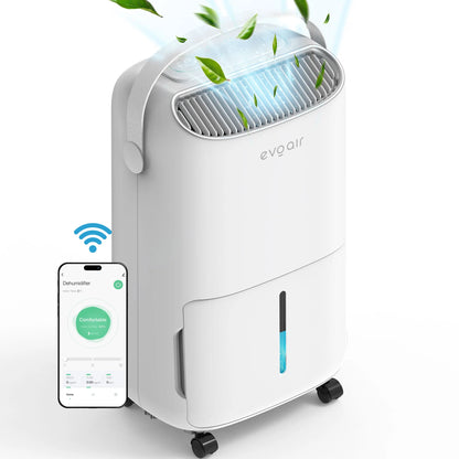 Dezumidificator de aer Smart EVOAIR NovaDry 12, Senzor Umiditate, Funcție Ionizare, Uscare Rufe, Lampă UVC, Curea Crem, Rezervor 2.5L, Capacitate 12L/24 ore