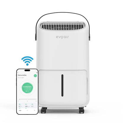 Dezumidificator de aer Smart EVOAIR NovaDry 12, Senzor Umiditate, Funcție Ionizare, Uscare Rufe, Lampă UVC, Curea Neagră, Rezervor 2.5L, Capacitate 12L/24 ore