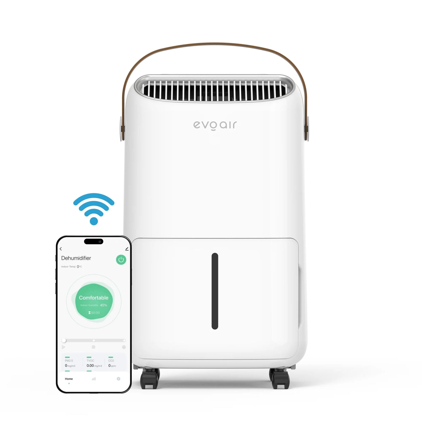 Dezumidificator de aer Smart EVOAIR NovaDry 12, Senzor Umiditate, Funcție Ionizare, Uscare Rufe, Lampă UVC, Curea Maro, Rezervor 2.5L, Capacitate 12L/24 ore