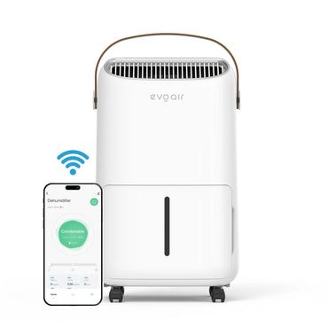 Dezumidificator de aer Smart EVOAIR NovaDry 12, Senzor Umiditate, Funcție Ionizare, Uscare Rufe, Lampă UVC, Curea Maro, Rezervor 2.5L, Capacitate 12L/24 ore