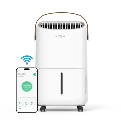 Dezumidificator de aer Smart EVOAIR NovaDry 12, Senzor Umiditate, Funcție Ionizare, Uscare Rufe, Lampă UVC, Curea Maro, Rezervor 2.5L, Capacitate 12L/24 ore
