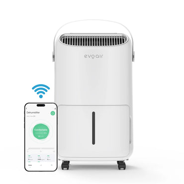Dezumidificator de aer Smart EVOAIR NovaDry 12, Senzor Umiditate, Funcție Ionizare, Uscare Rufe, Lampă UVC, Curea Crem, Rezervor 2.5L, Capacitate 12L/24 ore