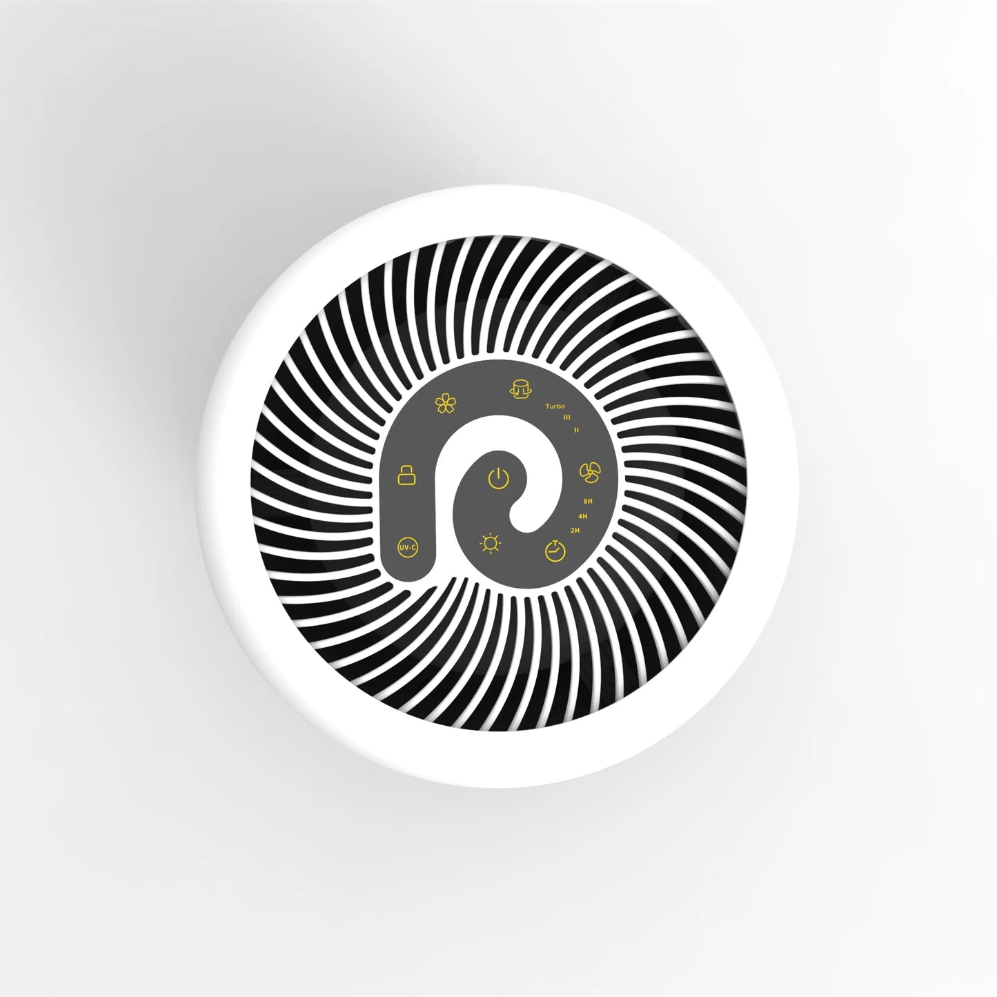 Purificator de aer EVOAIR YuvoSpin, Lampă UV-C, Filtru 3 în 1, True HEPA, Carbon Activ, Pre-filtru, 4 Viteze, Funcție Polen/Animale, Mod Noapte, Blocare Ecran, Lumină Ambientală, Alb